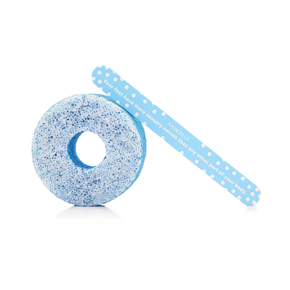 Spongellé PediPOP! Pedi Buffer and Nail File for smooth, soft feet with cotton candy scent, in a compact, colorful design.