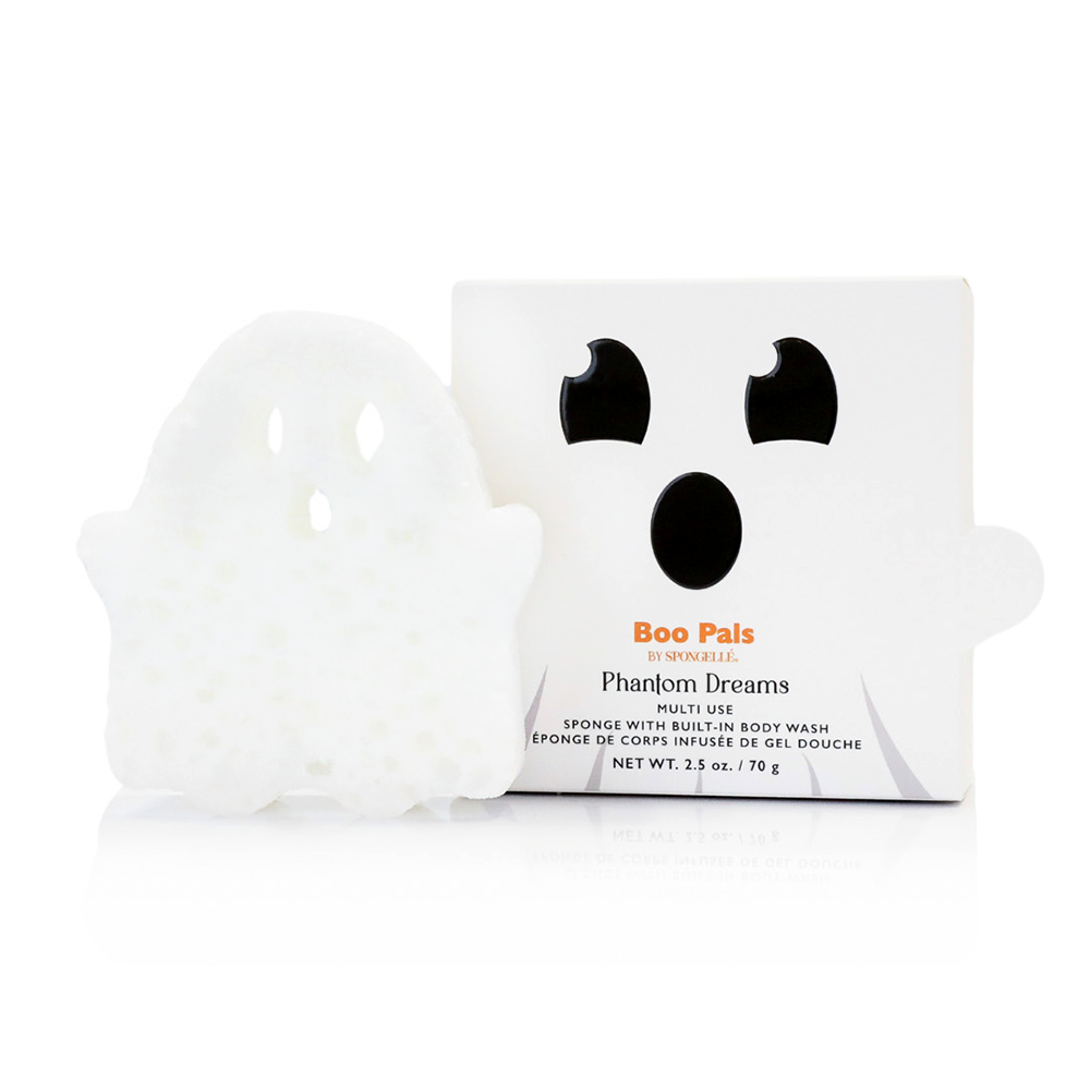 Spongellé Phantom Dreams Ghost Boo Pals Body Wash Infused Buffer with ghost design and floral scent for gentle skin cleansing