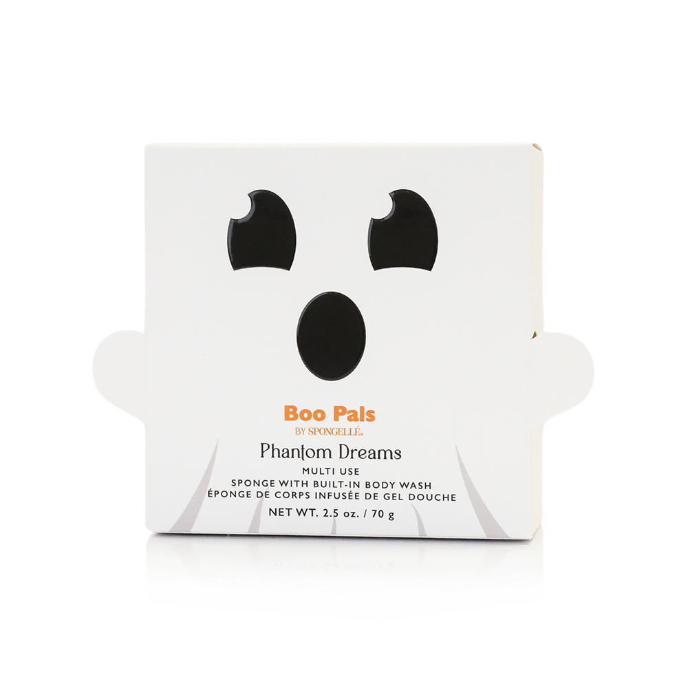 Spongellé Phantom Dreams Ghost Boo Pals Buffer, a body wash infused buffer with ghost design for gentle skin cleansing and exfoliation.