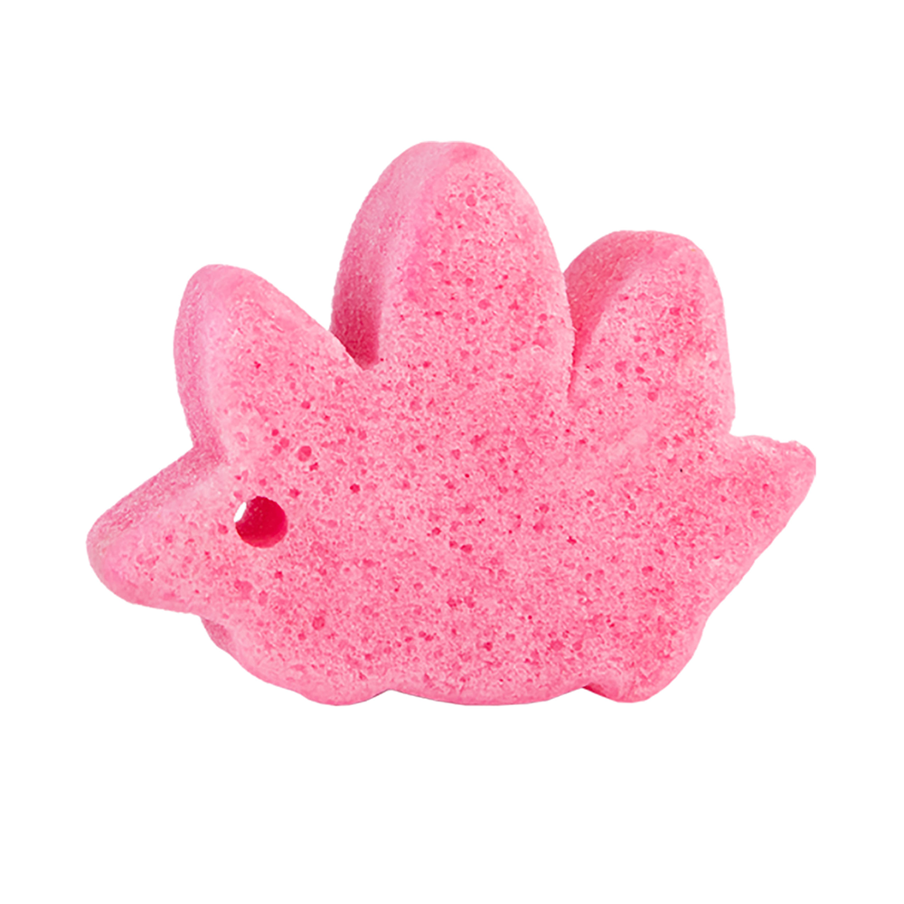 Sally Stegosaurus Spongeasaurus dinosaur body wash infused buffer by Spongellé with textured surface and colorful dinosaur design.