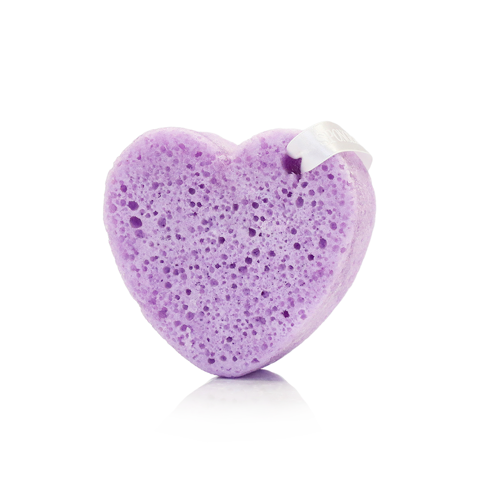Spongellé Beloved Lily Heart Buffer, a body wash infused buffer with floral lily scent, showing the heart-shaped design and textured surface.