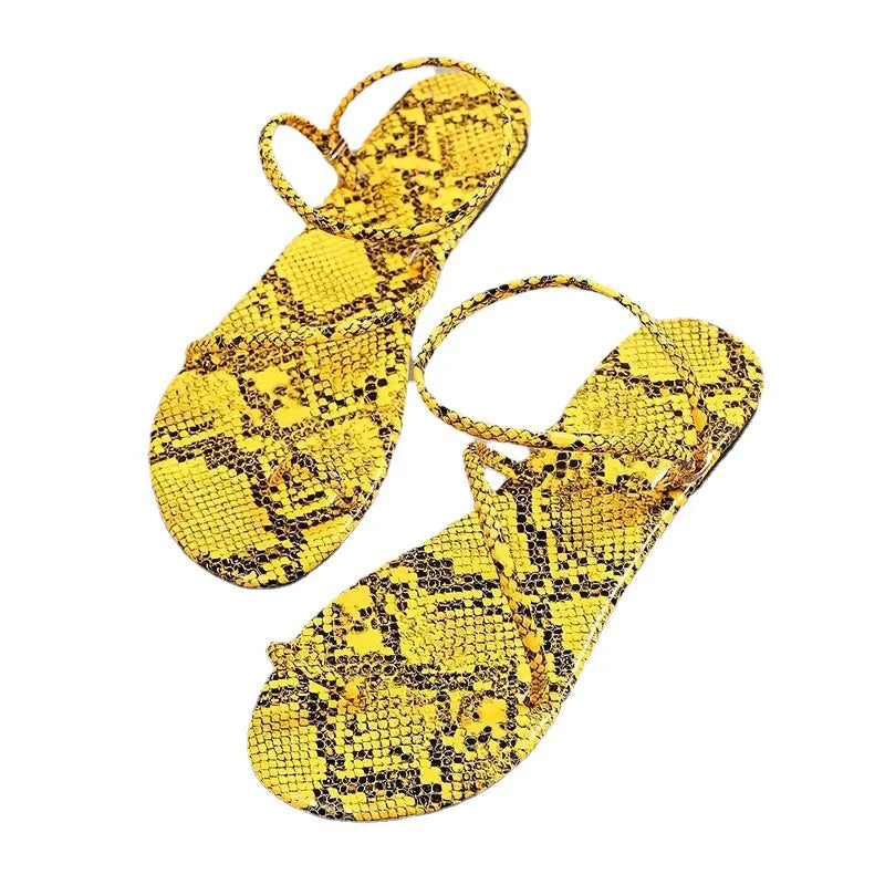 Women's Mixed Color Snake Design Flat Slip-On Sandals