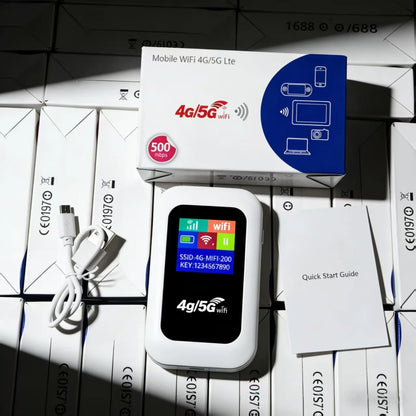 Portable SFORGE 4G LTE mobile Wi-Fi router with SIM slot, MFI modem, Wi-Fi access point, compact design, and battery indicator.