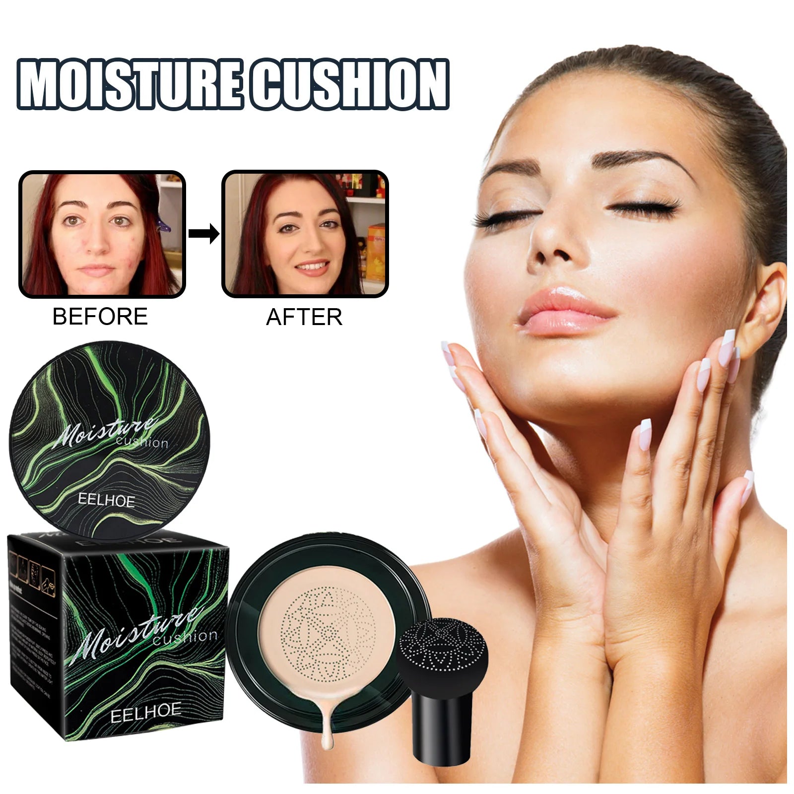 Eelhoe Set Up Foundation Make-Up Cover Face Natural Whiten Moisturize Oil Control Waterproof Bright Color Foundation Make-Up