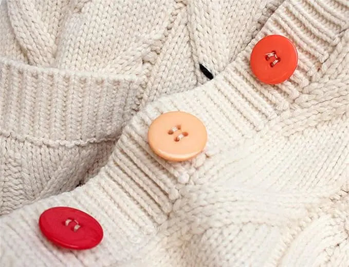 Women's Cable Knit Long Sleeve Open Front Cardigan Sheep V-Neck Button Down Embroidery Wool Blend Sweater Coat Outwear