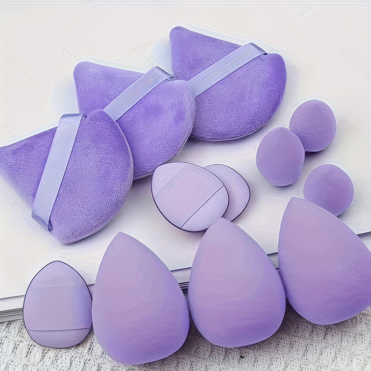 12-piece purple makeup sponge set by Blushimmer, latex-free beauty blenders for smooth, flawless foundation application.