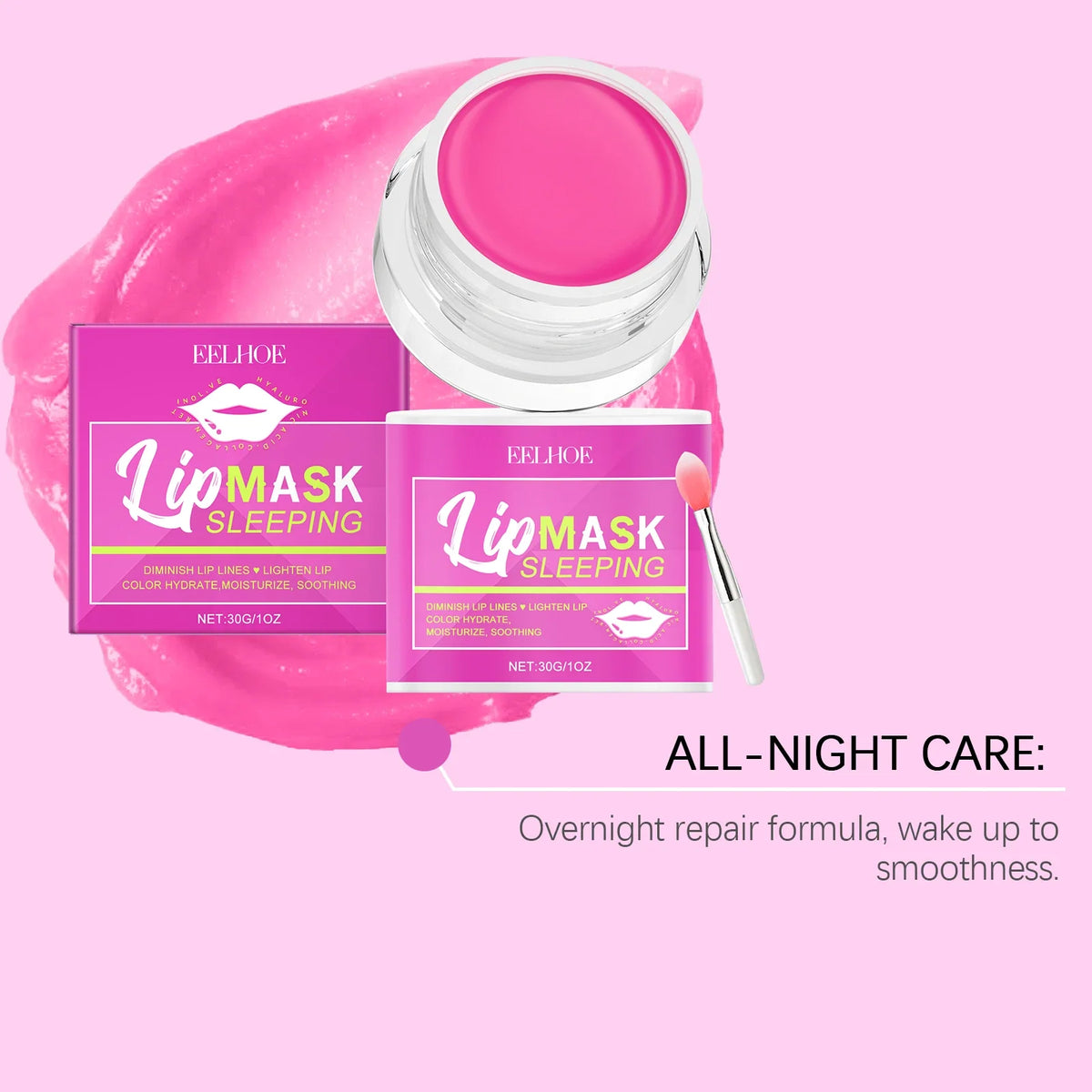 Blushimmer Eelhoe 30g plumping lip mask with moisturizing, anti-cracking, and brightening properties for hydrated, smooth lips.