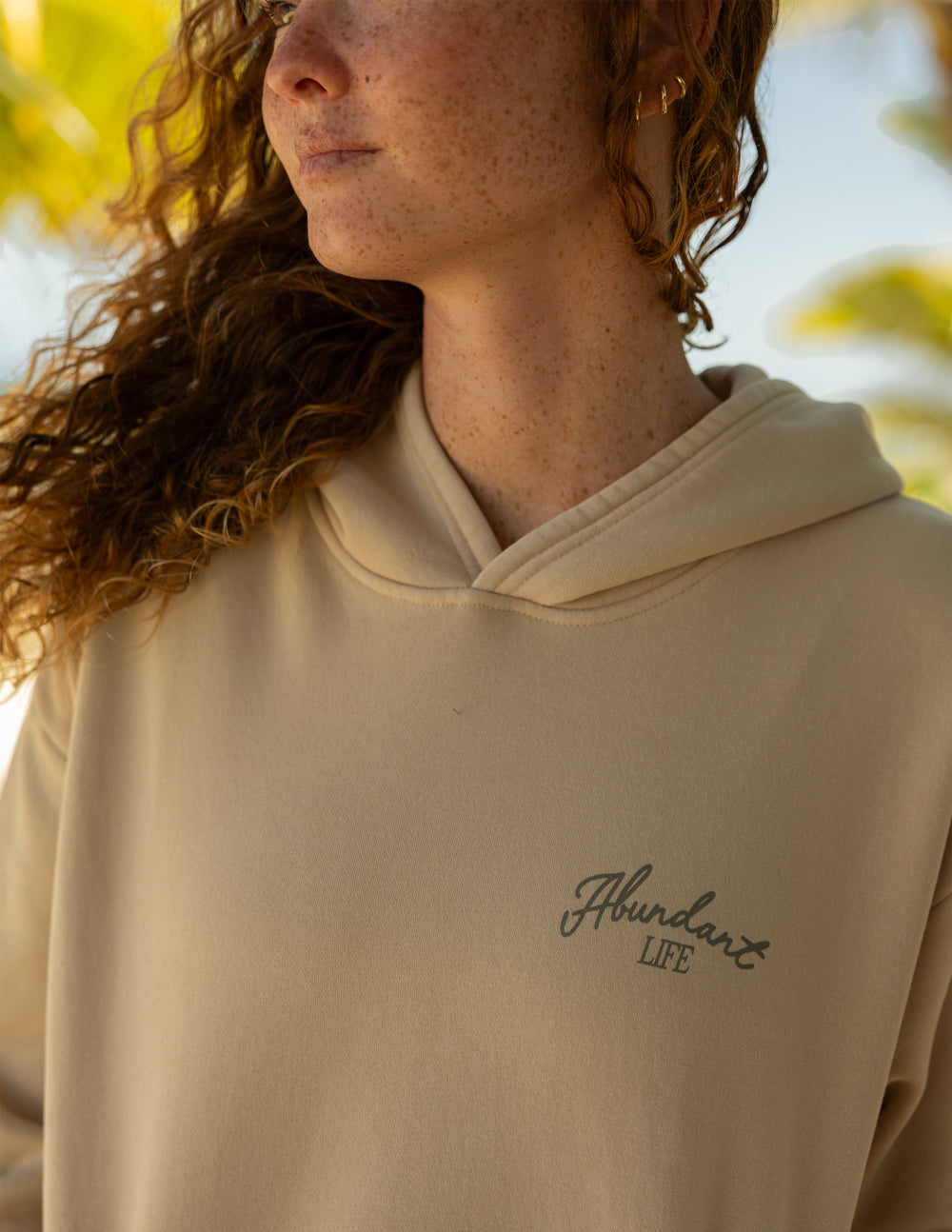 Unisex hoodie from Elevated Faith with "Abundant Life" printed design, comfortable fit, in soft fabric, shown in a casual style.