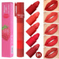 Blushimmer 5-in-1 fruit velvet matte lipstick set with vibrant shades, moisturizing, long-lasting, and smooth for soft lips.