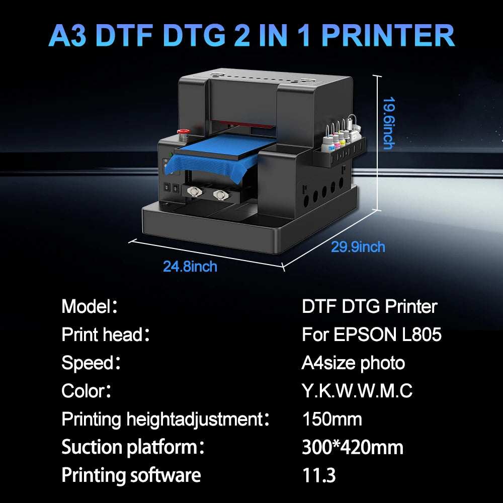 A3 DTG Printer impresora A4 L805 DTG Flatbed Printer Direct Print to Clothes Printing Machine A3 DTG Direct to Garment Printer