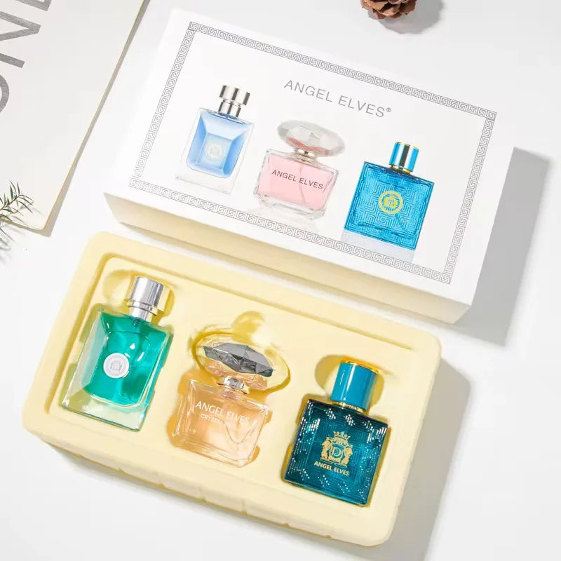 Men's Blushimmer perfume gift set with long-lasting floral and fruity cologne, featuring pheromone scent in three 30ml bottles.