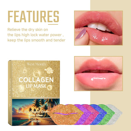West&Month Blushimmer 6pcs collagen lip mask set with hydrating, firming, and nourishing formula for smooth, plumper lips.