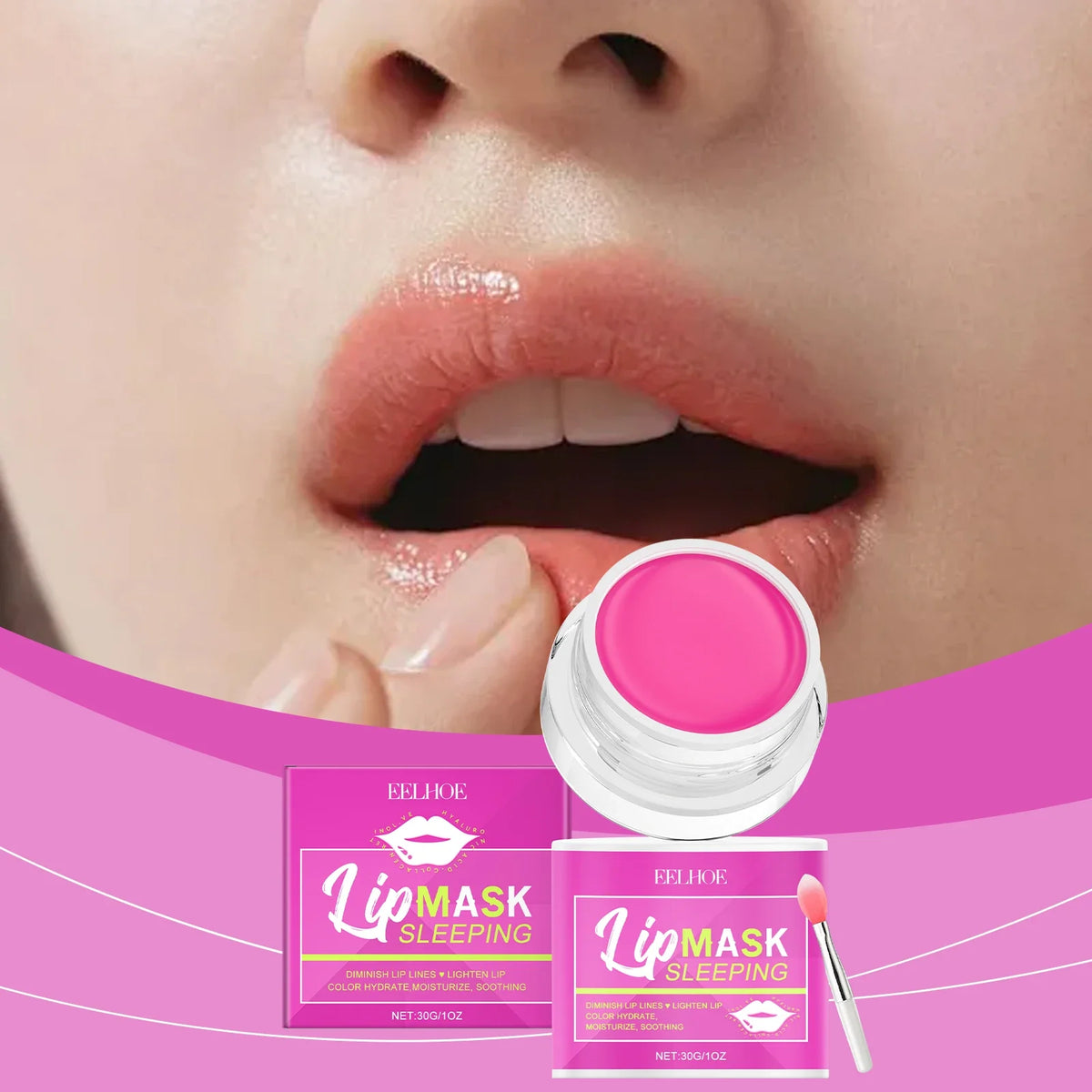 Blushimmer Eelhoe 30g plumping lip mask with moisturizing, anti-cracking formula, hydrating overnight for soft, smooth lips.