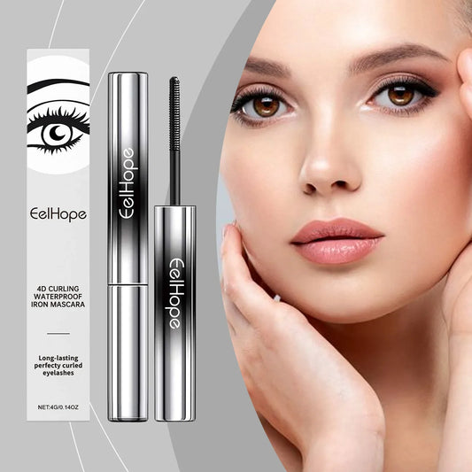 Eelhope 4D Waterproof Black Mascara by Blushimmer showing the mascara tube and applicator brush with black liquid mascara