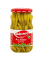 S101 Yakamoz hot pepper pickle in glass jar, spicy Turkish aci biber turşusu with vibrant red peppers and brine.