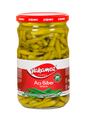 Glass jar of S101 Yakamoz Hot Pepper Pickle with vibrant red peppers inside, showcasing spicy Turkish-style hot pepper pickle.