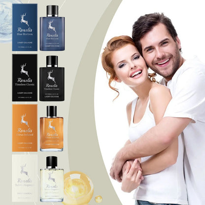 Blushimmer Roxelis 50ml men's cologne featuring elegant perfume, lasting scent, pheromone boost, ideal for dating and flirting.