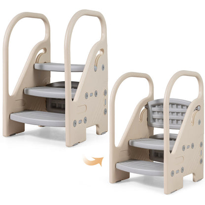 Adjustable 3-step kids helper stool with safety handles, ideal for helping children reach sinks or counters securely.