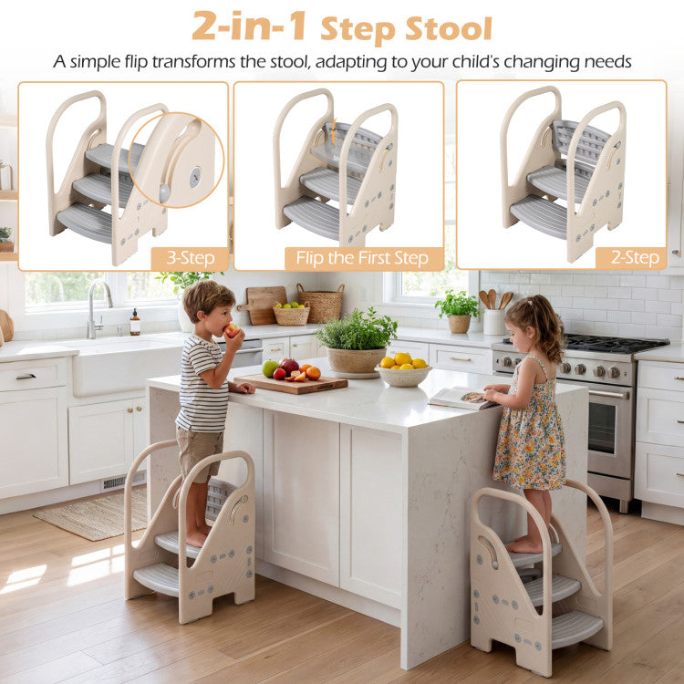 Adjustable 3-step helper stool with safety handles for kids, featuring non-slip steps and sturdy construction by GBruno Store