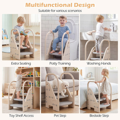 Adjustable 3-step helper stool with safety handles for kids, featuring sturdy construction and non-slip steps from GBruno Store.