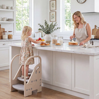 Adjustable three-step helper stool with safety handles, designed for kids, by GBruno Store, featuring sturdy steps and secure grip handles.