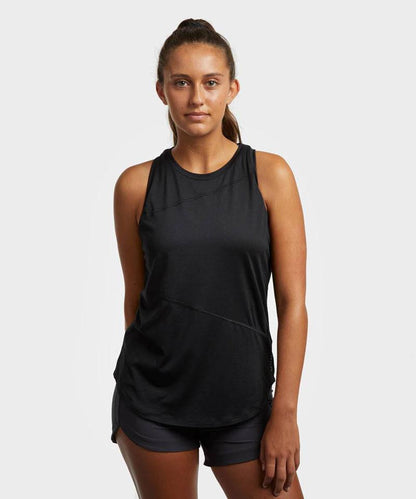 Black Goal Five Advance women's workout training tank top with a fitted design and sleeveless style, suitable for active exercise.