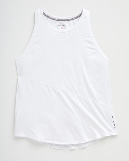 White Goal Five Advance women's workout tank top for training, with a fitted design and breathable fabric for active fitness.