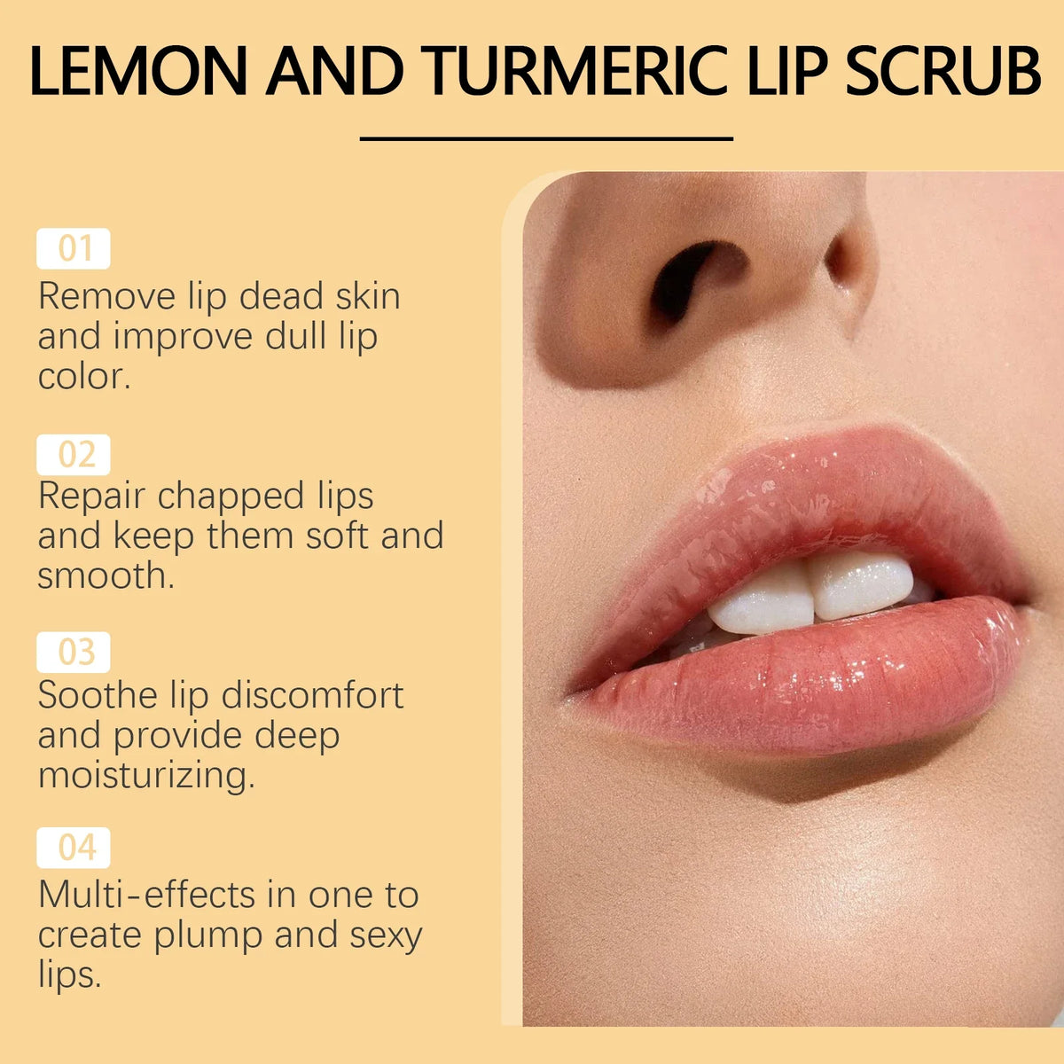 Hoygi 100g Turmeric Lemon Lip Scrub by Blushimmer, moisturizing exfoliant for chapped lips, gentle plumping and removing dead skin.