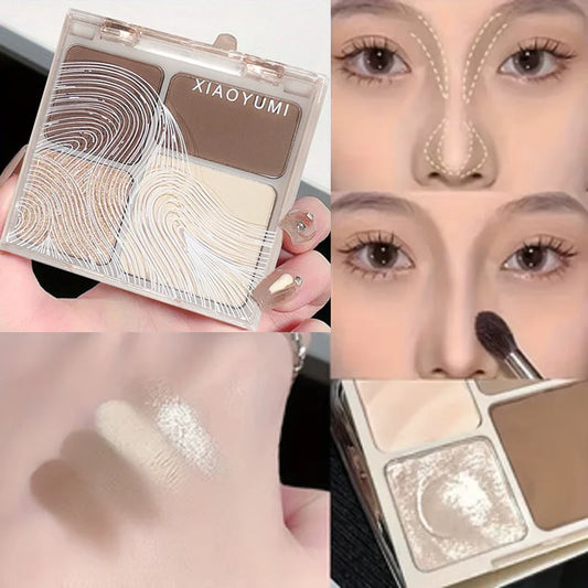 Blushimmer natural stereoscopic face powder palette with matte bronzer, contour, highlighter, and blush for versatile makeup looks