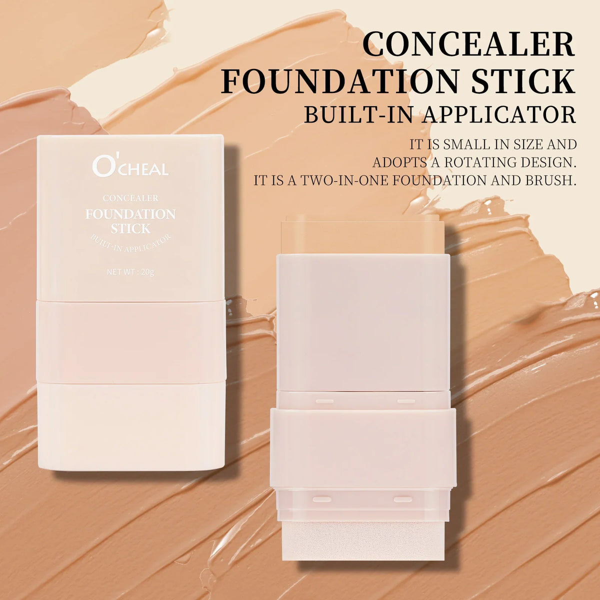 Blushimmer O'cheal two-in-one concealer and foundation stick with matte finish, waterproof bronzer for contouring and face coverage.