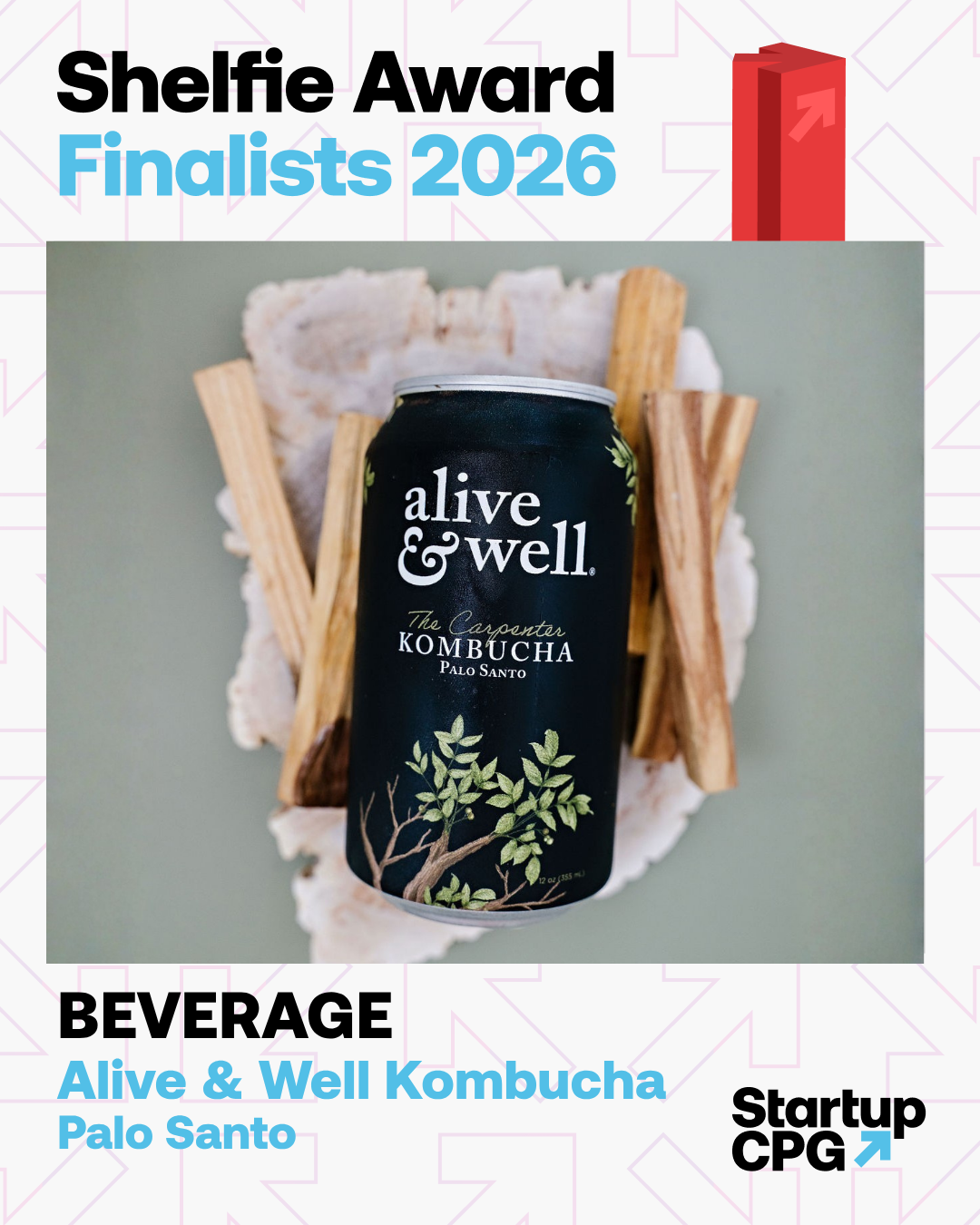 Alive & Well Kombucha Palo Santo flavor 6-pack, showing bottles with natural packaging and branding on a clean surface.