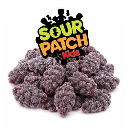 Grape Sour Patch Kids soft and chewy candy in a bulk value bag, featuring colorful gummy candies from Candy In Bulk.