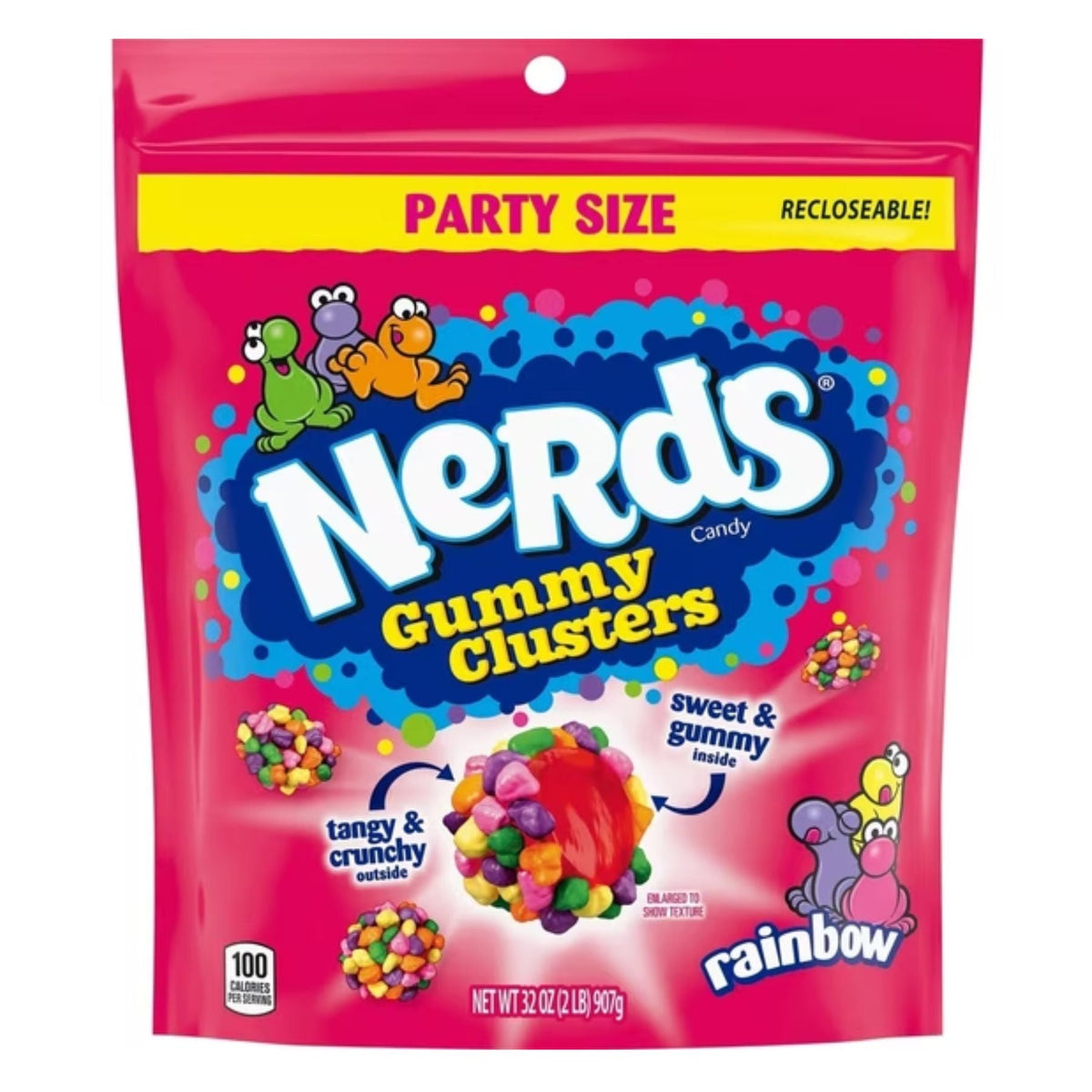 Assorted Nerds Gummy Clusters in a 32oz Candy In Bulk bag, colorful gummy candies with crunchy Nerds exterior