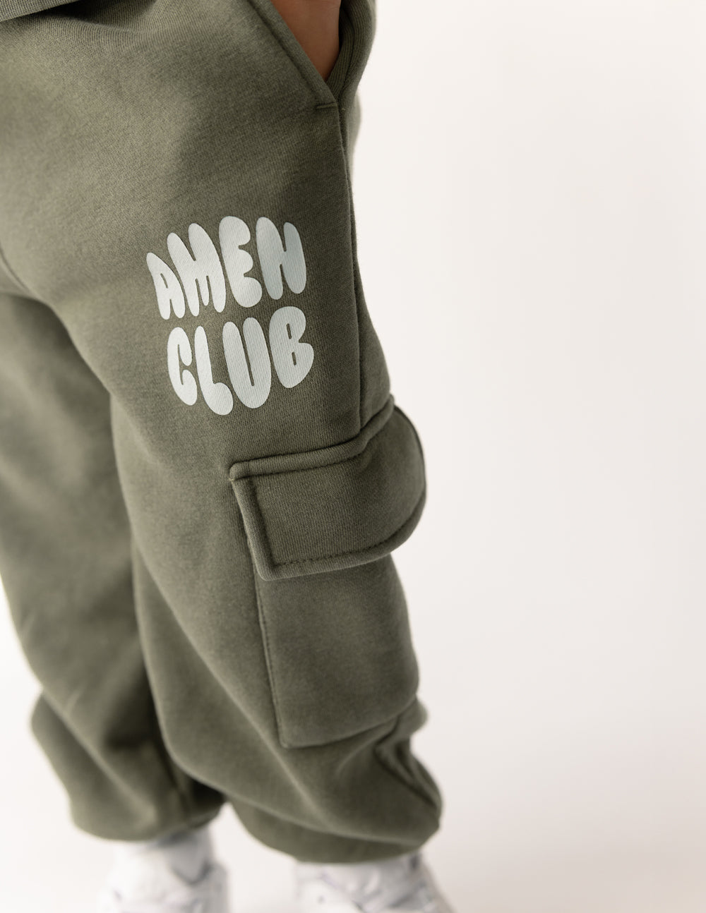 Kids cargo sweatpants from Elevated Faith's Amen Club, featuring a comfortable fit and stylish design, perfect for everyday wear.