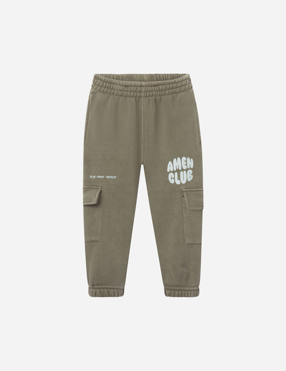 Kids' cargo sweatpant from Elevated Faith's Amen Club collection, featuring comfortable fabric and practical cargo pockets.