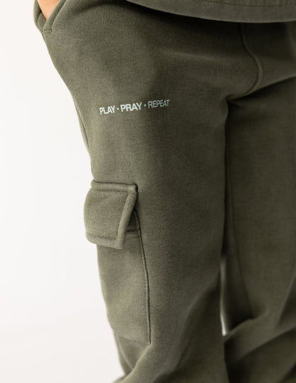 Kids cargo sweatpants by Elevated Faith with multiple pockets, in a comfortable, casual style for boys and girls.