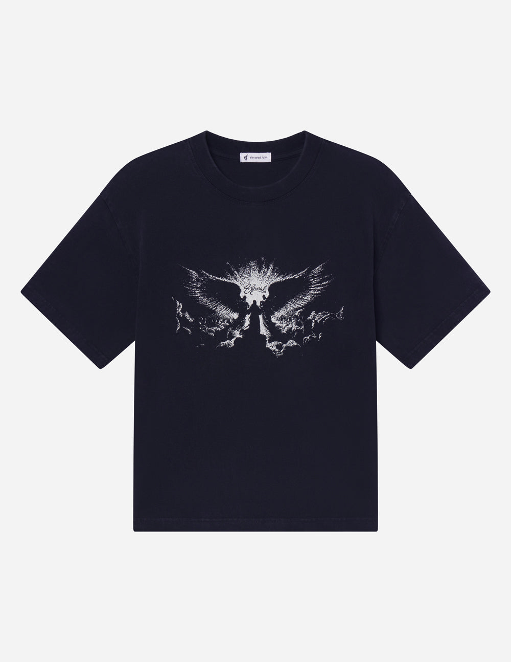 Elevated Faith Angels Heavyweight T-Shirt featuring a graphic angel design on soft, durable fabric for casual wear.