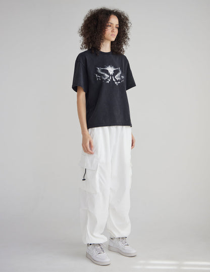 Elevated Faith Angels Heavyweight T-Shirt featuring a bold angel illustration on soft, durable fabric.