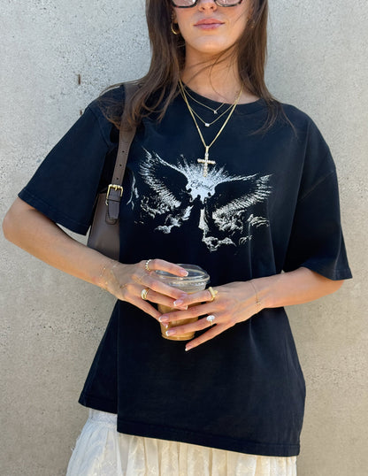 Elevated Faith Angels Heavyweight T-Shirt featuring a detailed angel graphic on a soft, durable fabric for a comfortable fit.