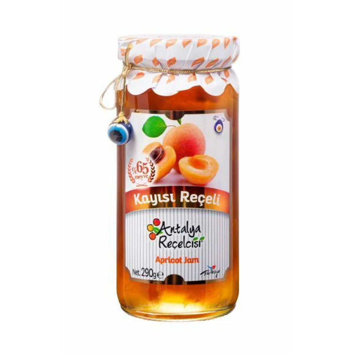 S101 Antalya Apricot Jam in a 290g jar, featuring bright orange apricot preserves with fresh fruit pieces and a glossy texture.
