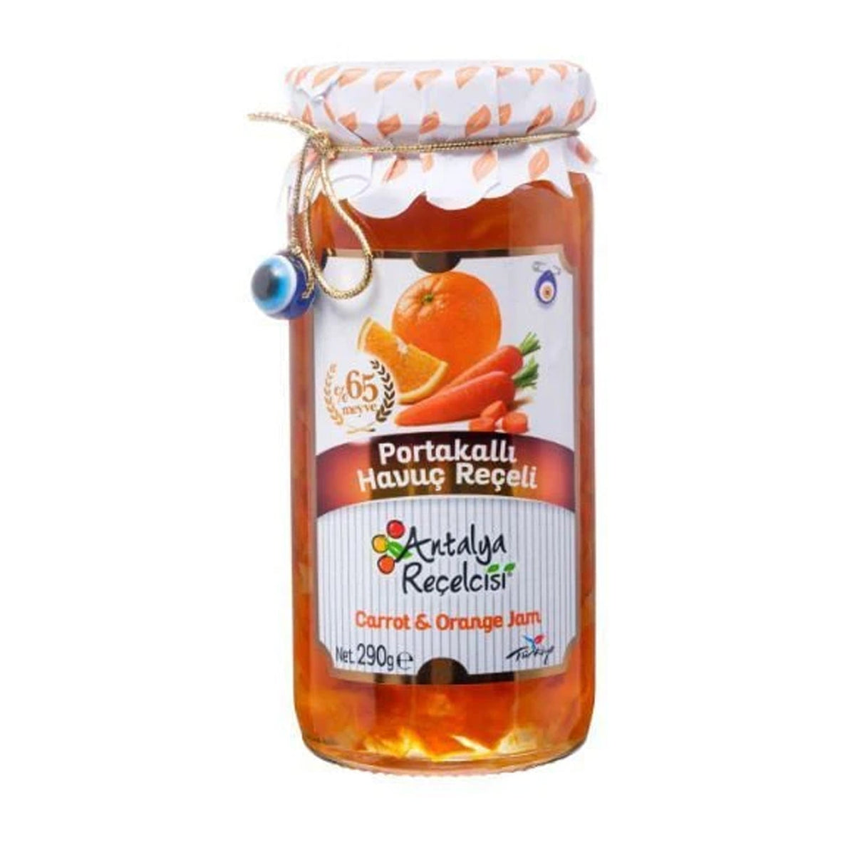 S101 Antalya Carrot and Orange Jam jar, showcasing bright orange jam with visible carrot and orange pieces on the label.