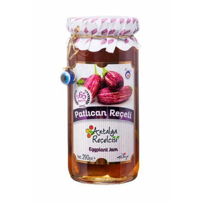 S101 Antalya Eggplant Jam in 290g jar, showing a close-up of the dark purple, smooth-textured eggplant jam spread.