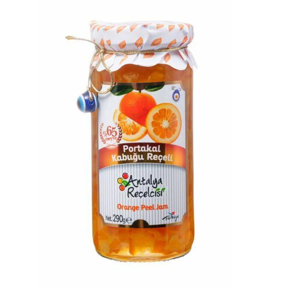 S101 Antalya Orange Peel Jam in a jar, showcasing vibrant orange color with visible orange peel pieces, 290g.