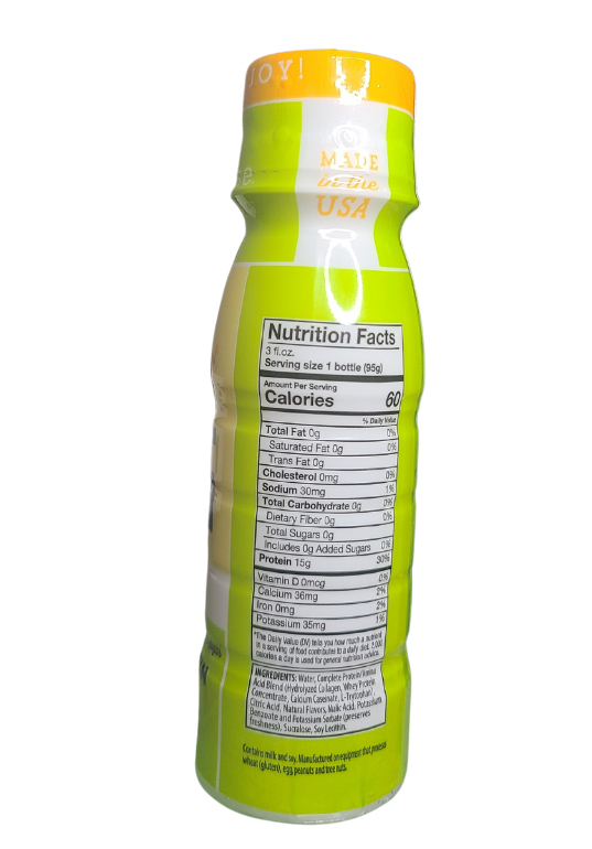 AmBari Nutrition Apple Protein Shot drink with 15g of protein in a small, portable bottle showing the apple flavor label.