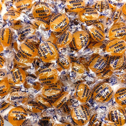 Sugar-free Arcor Butterscotch hard candy in bulk, featuring golden candies with a rich butterscotch flavor.