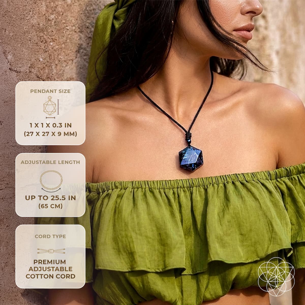 Deep healing Arfvedsonite pendant necklace featuring a polished gemstone from Conscious Items.