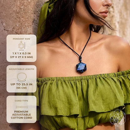 Deep healing Arfvedsonite pendant necklace featuring a polished gemstone from Conscious Items.
