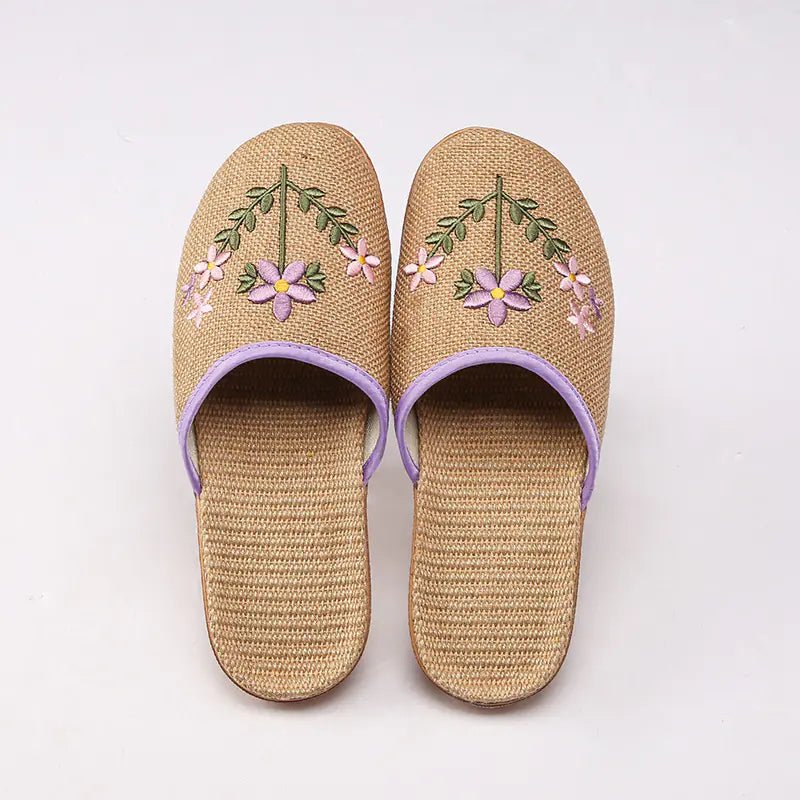 Women's Linen Non-Slip Indoor Slippers with Soft Bottom