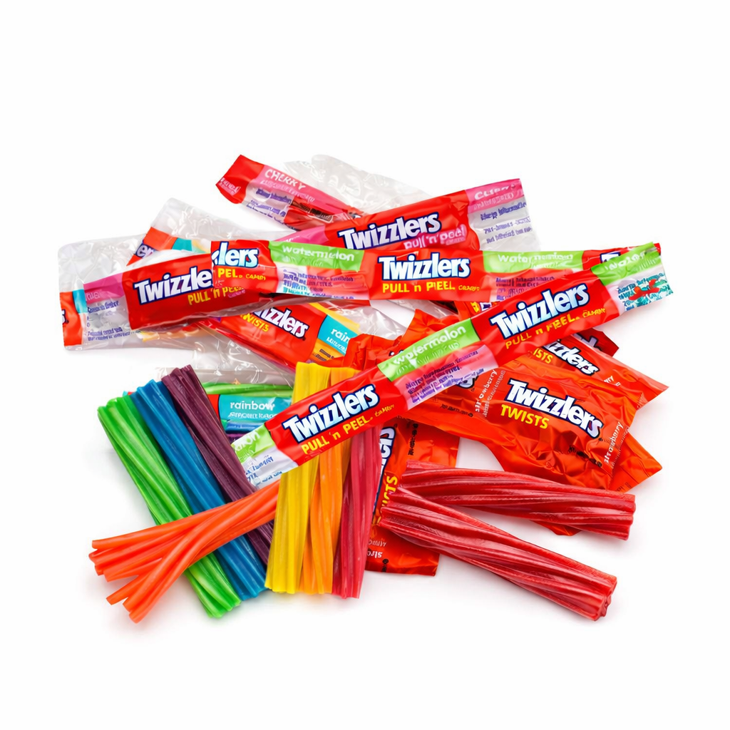 Assorted Twizzlers licorice twists and pull 'n' peel candies in a bulk variety pack, individually wrapped chewy candy from Candy In Bulk.