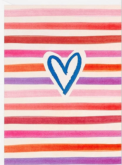 Colorful striped heart greeting card by Candy In Bulk featuring a cheerful design for special occasions.